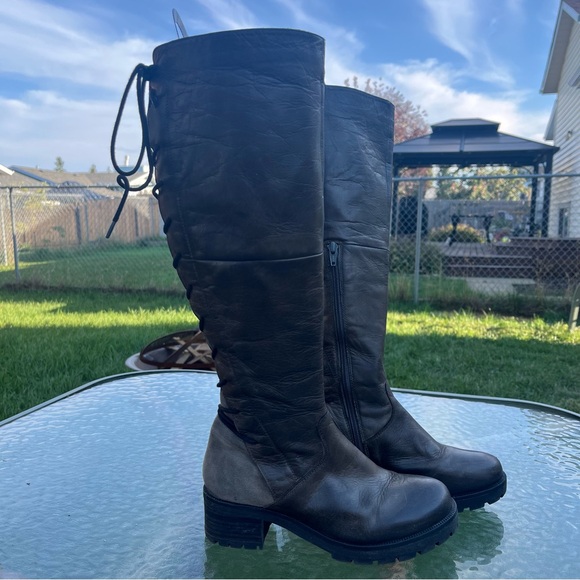 Steve Madden Shoes - Steve Madden Navaa Dark Grey Calf Lace Up Side Zip Tall Boots